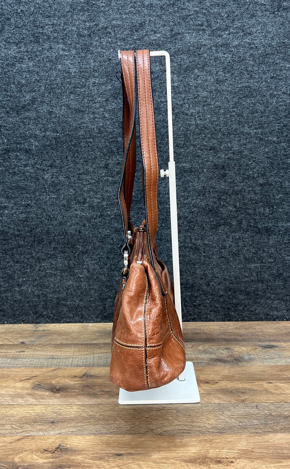 Giani Bernini Brown Leather Shoulder Bag Purse Silver Hardware Card Wallet