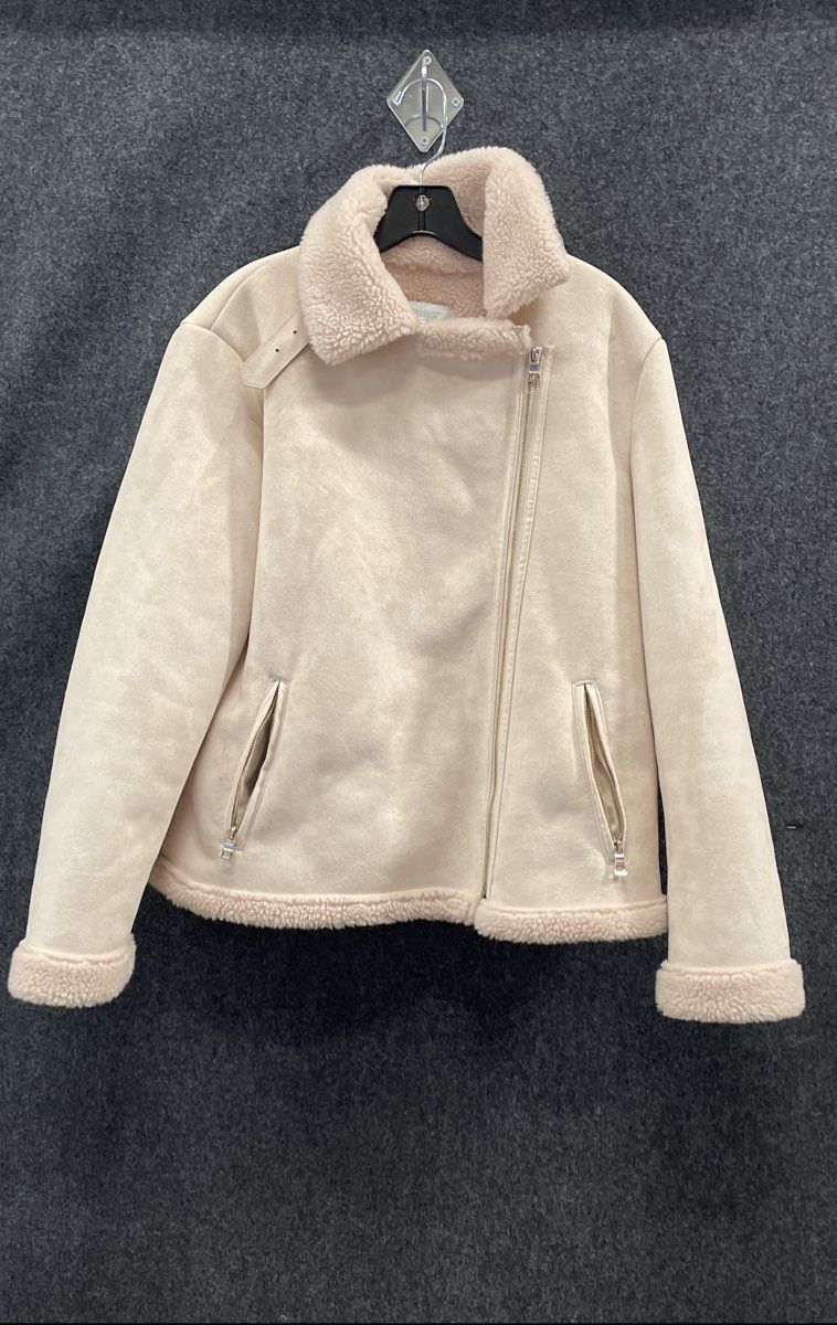 New York & Company Women's Pink Faux Suede Sherpa Lined Moto Jacket Coat Sz XL