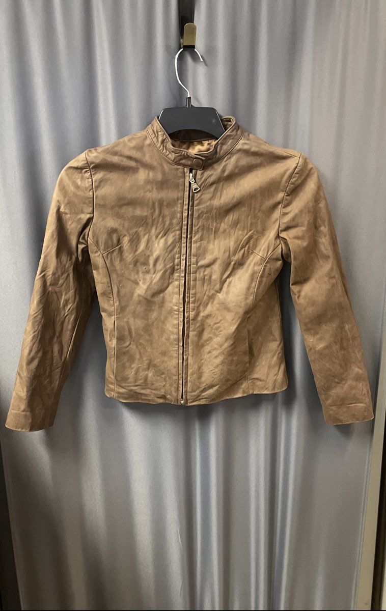 Afrika Kueros Women's Brown Leather Cafe Racer Jacket Mock Neck Full Zip Sz S