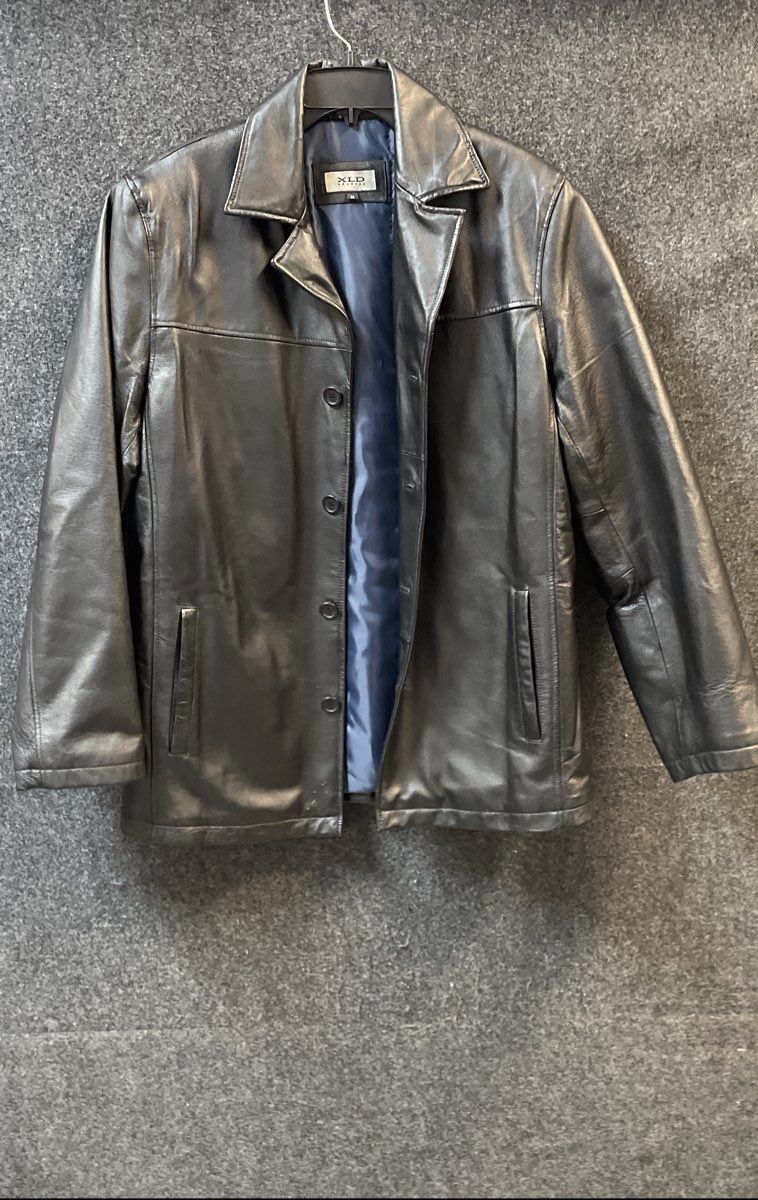 XLD Men's Vintage Y2K Black Leather Car Coat Jacket Button Front Size M