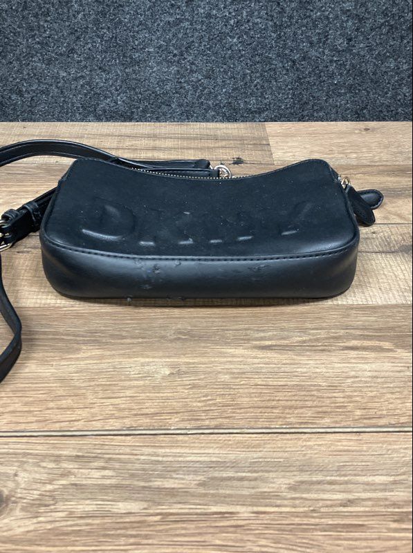 DKNY Black Embossed Logo Double Zip Crossbody Bag Gold Chain Strap Handbag