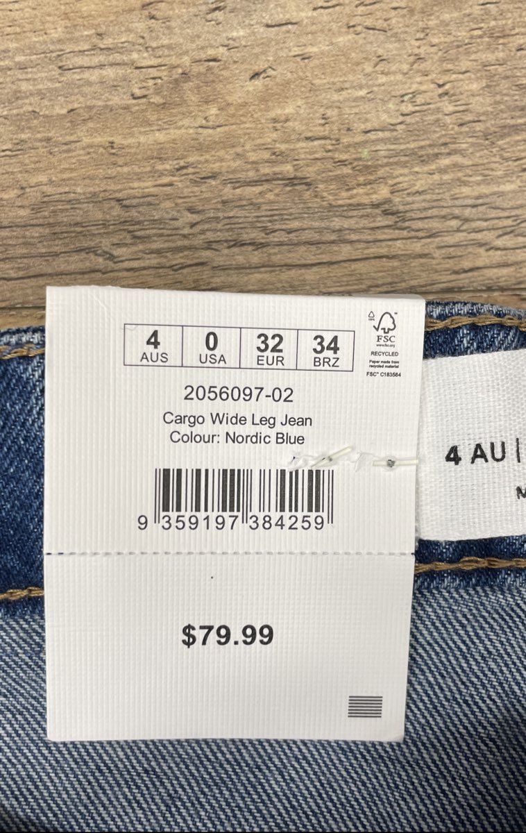 Cotton On Women's Cargo Wide Leg Jeans Nordic Blue Denim Multi Pocket NWT Sz 0
