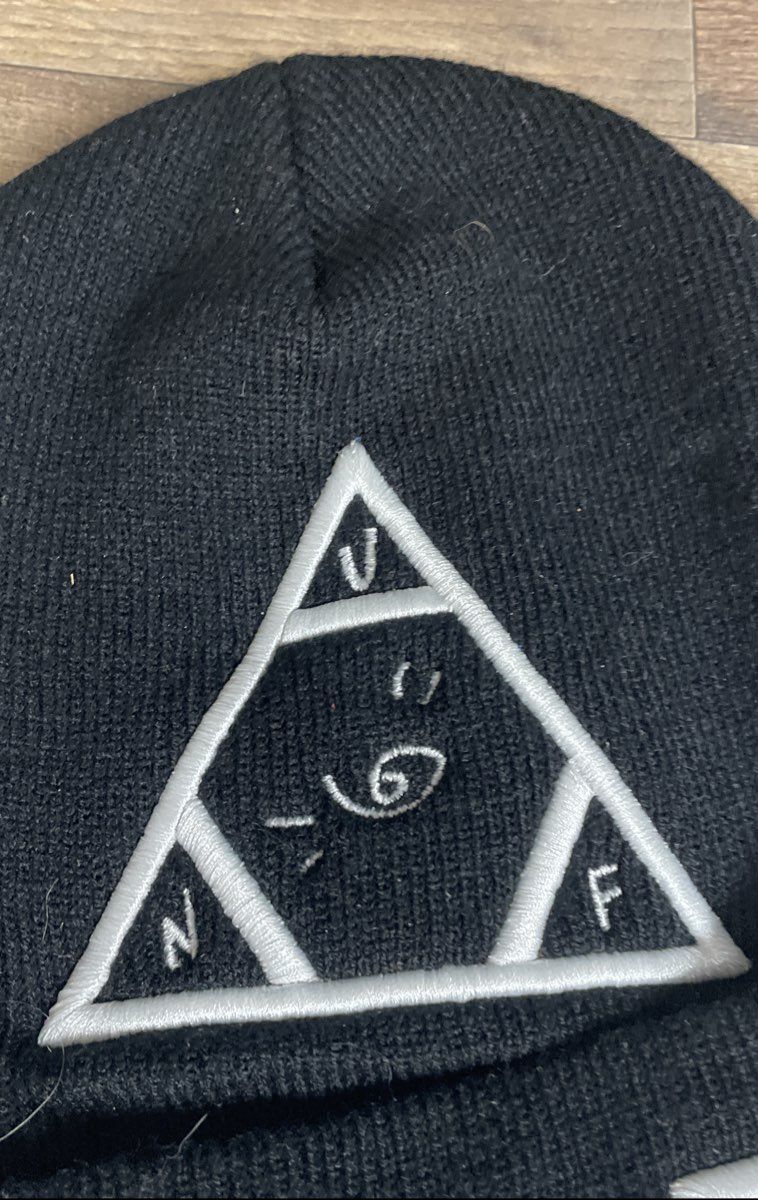 UNIF Reverb Reversible Beanie Hat Black Triangle Logo Knit Cuffed Unisex OS