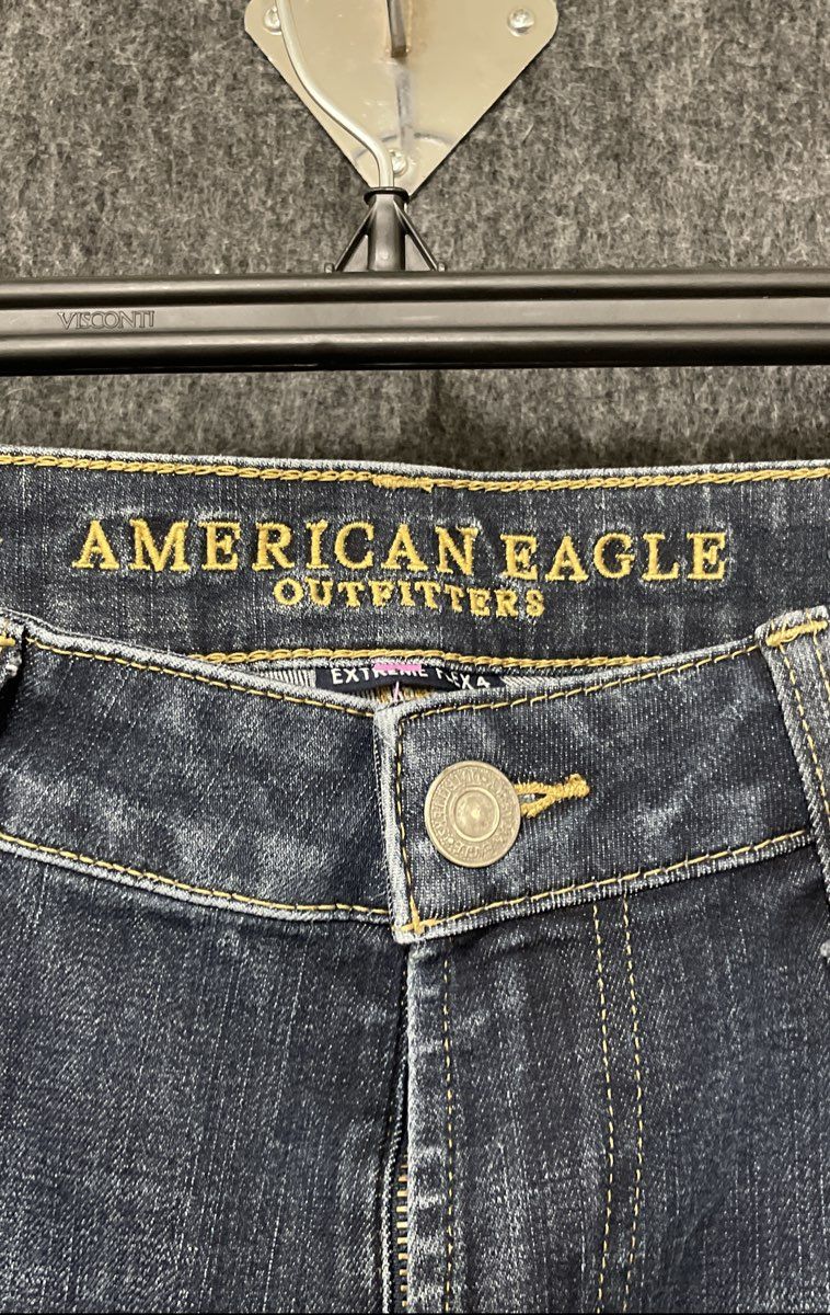 American Eagle Men's Extreme Flex 4 Jeans Dark Blue Distressed Ripped Sz 32x34