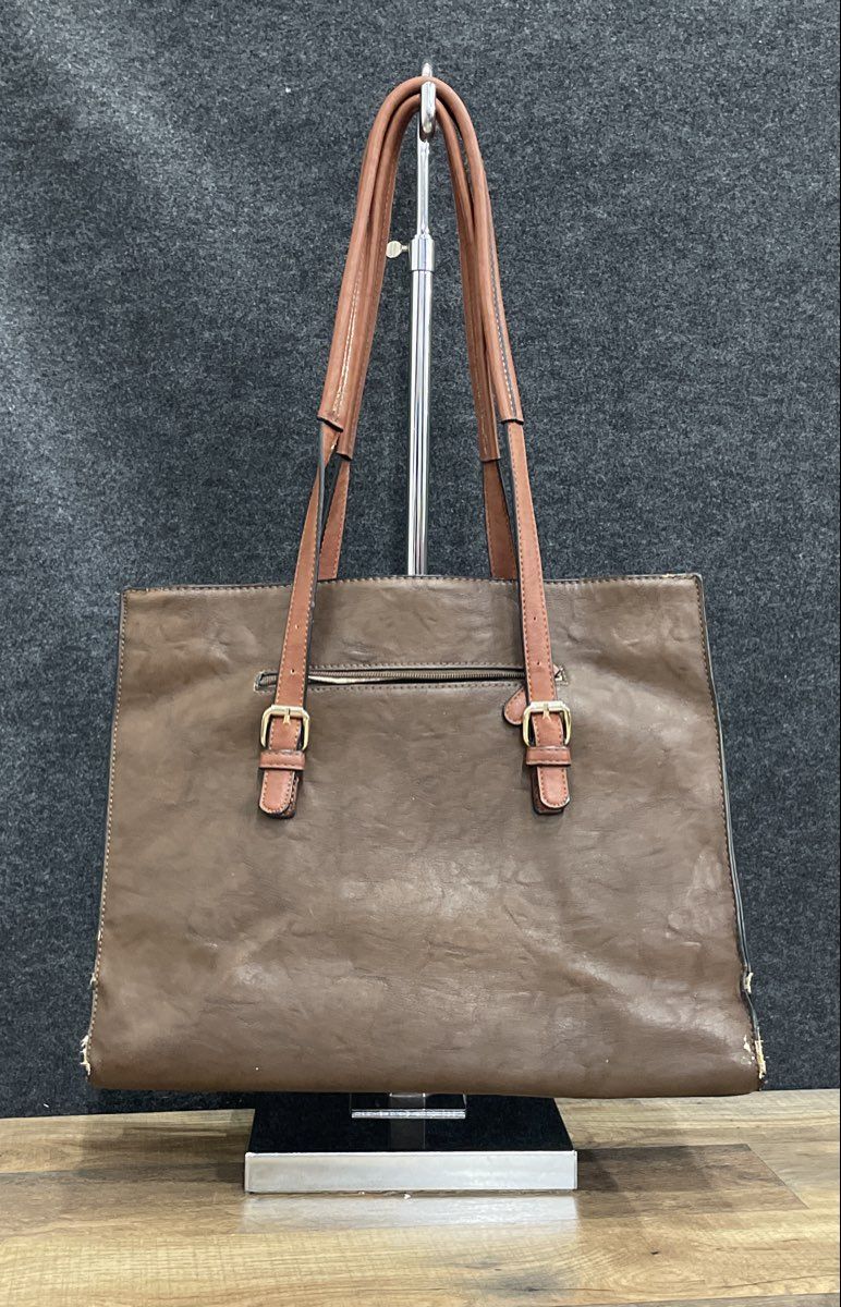 Simply Noelle Brown Olive Green Leather Tote Bag Large Gold Hardware
