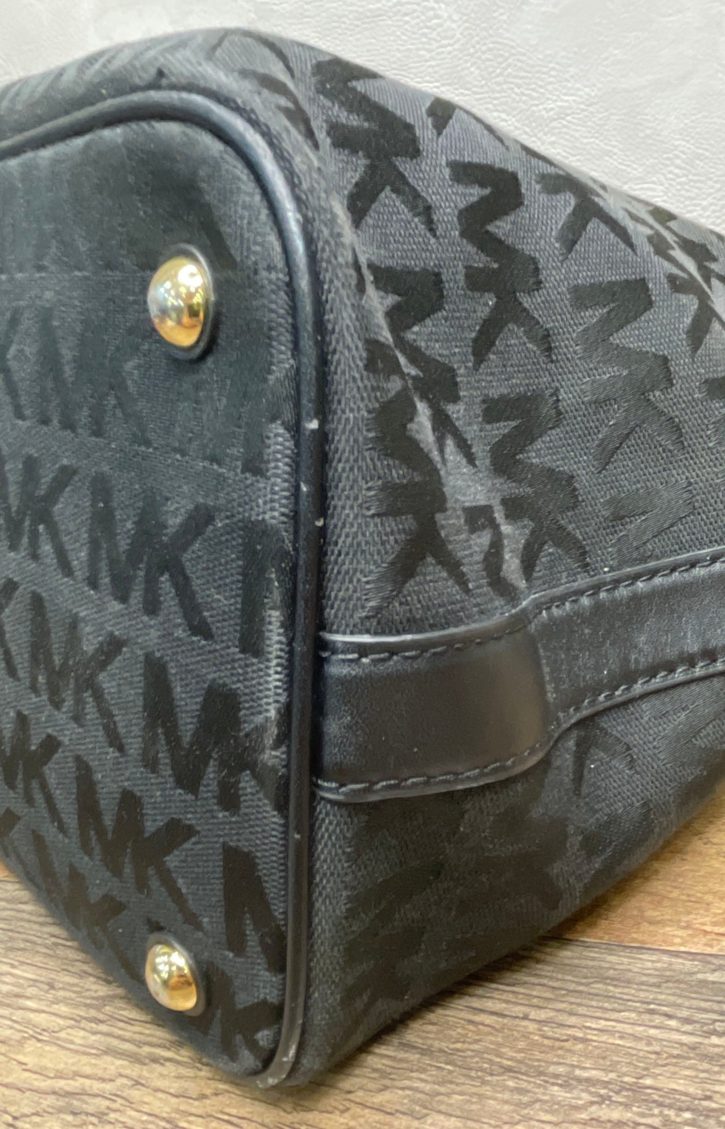 Michael Kors Black Monogram Canvas Leather Tote Bag Gold Hardware