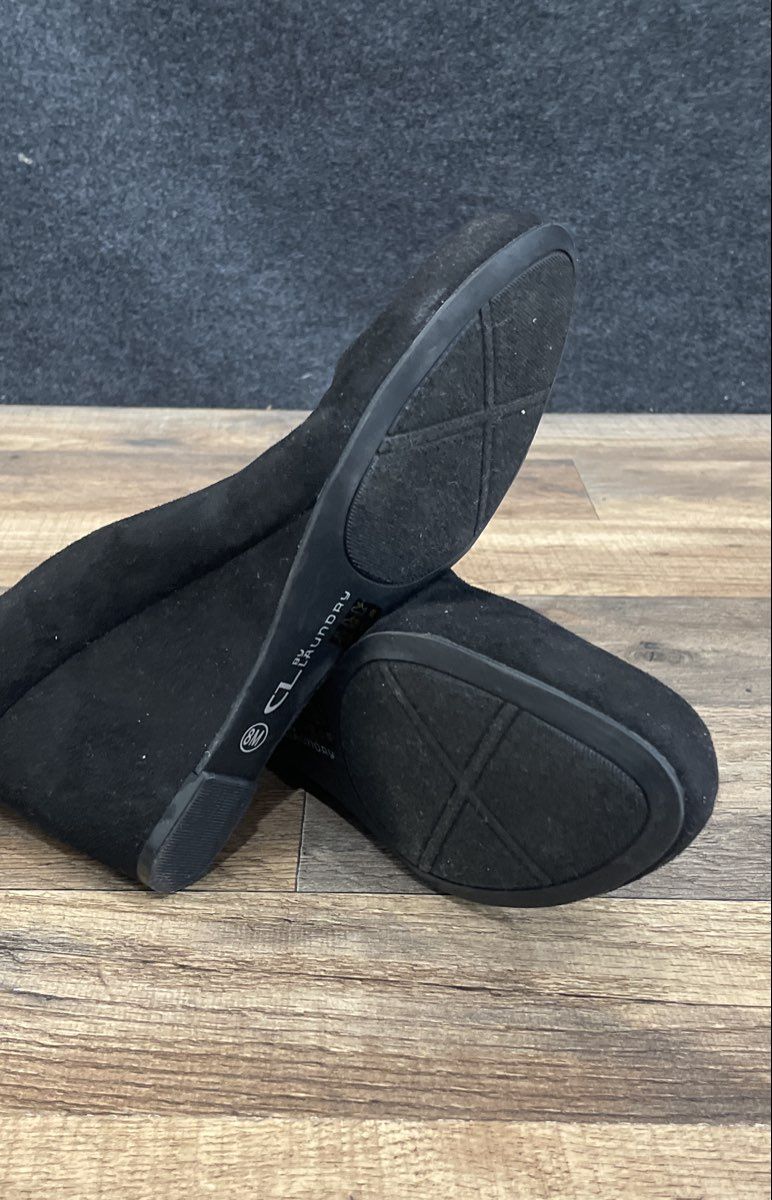CL By Laundry Black Faux Suede Wedge Pump Heels Women's Size 8M