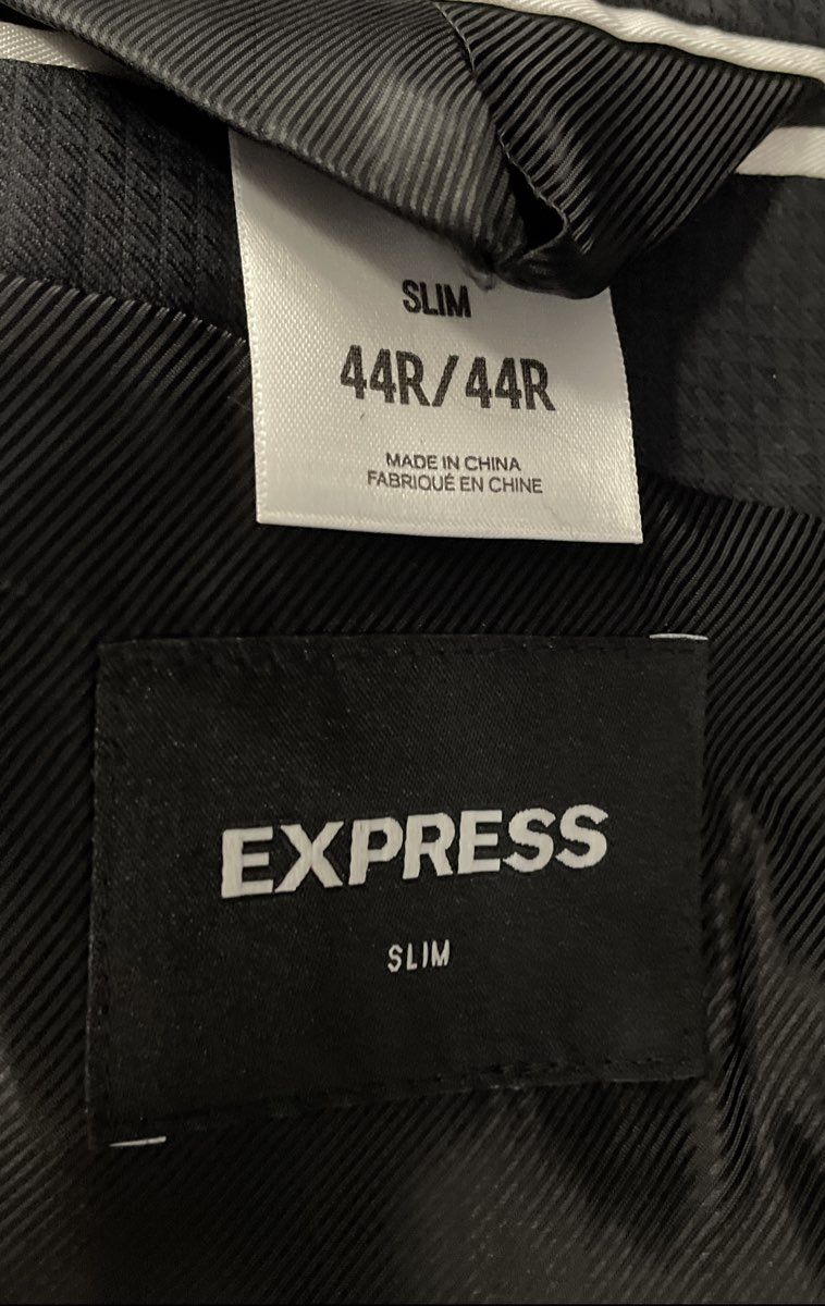 Express Men's Black Slim Suit Jacket Blazer Textured Micro Check Sz 44R NWT