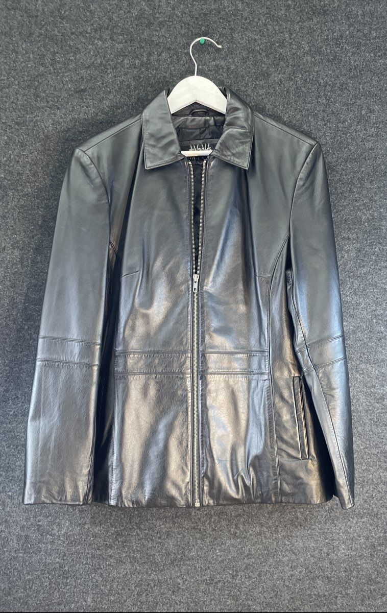 Vintage 90s Wilsons Leather Pelle Studio Black Zip Front Jacket