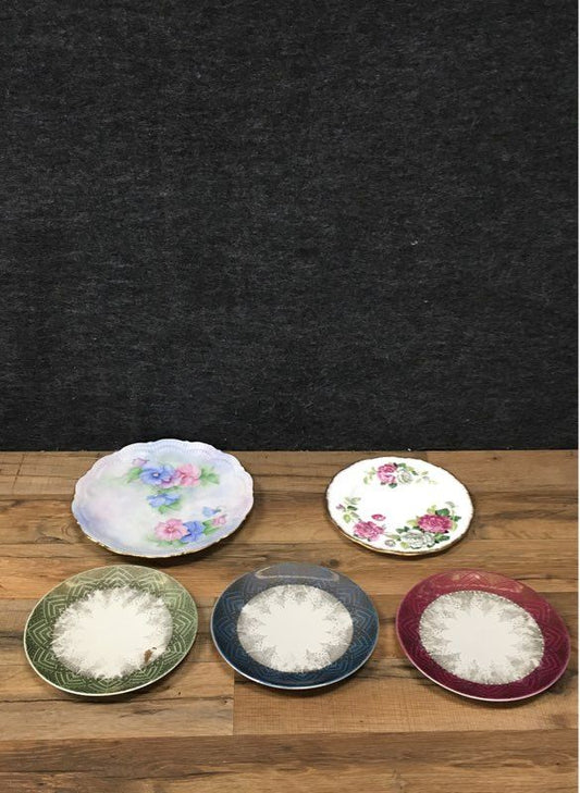 Vintage Decorative Plate Lot of 5 Floral & Geometric Designs Mixed Styles