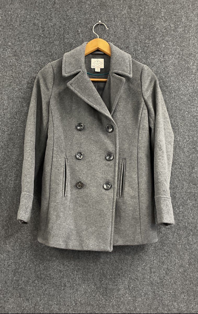 St. John's Bay Women's Gray Wool Blend Double Breasted Peacoat Jacket Sz S