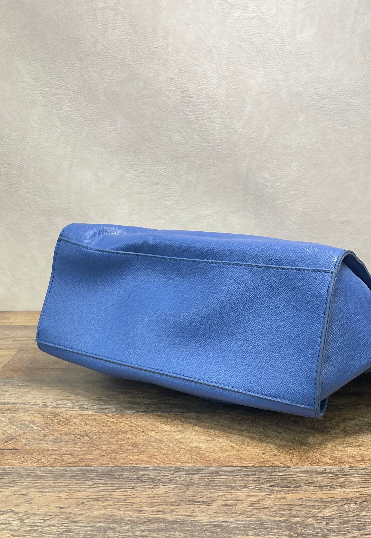 Ivanka Trump Blue Saffiano Textured Envelope Satchel Tote Bag Gold Hardware