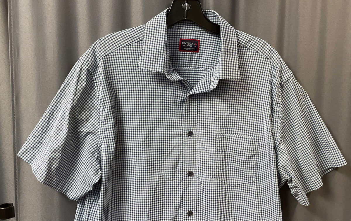 UNTUCKit Men's Blue White Gingham Plaid Short Sleeve Button Down Shirt Sz L