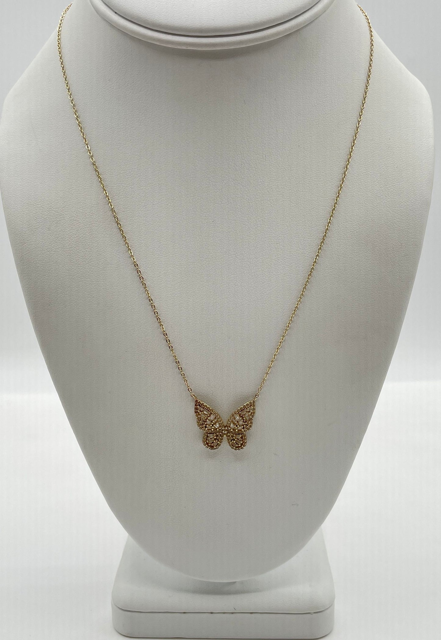 925 Sterling Silver Gold-Tone w/ CZ Accents Butterfly Necklace 3g