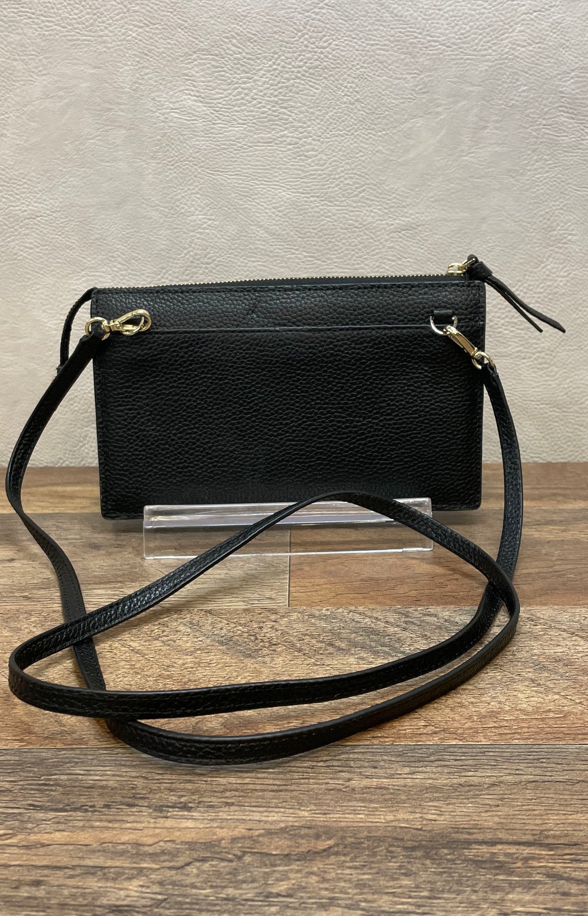Kate Spade Black Pebbled Leather Wallet on Chain Crossbody Bag Gold Hardware