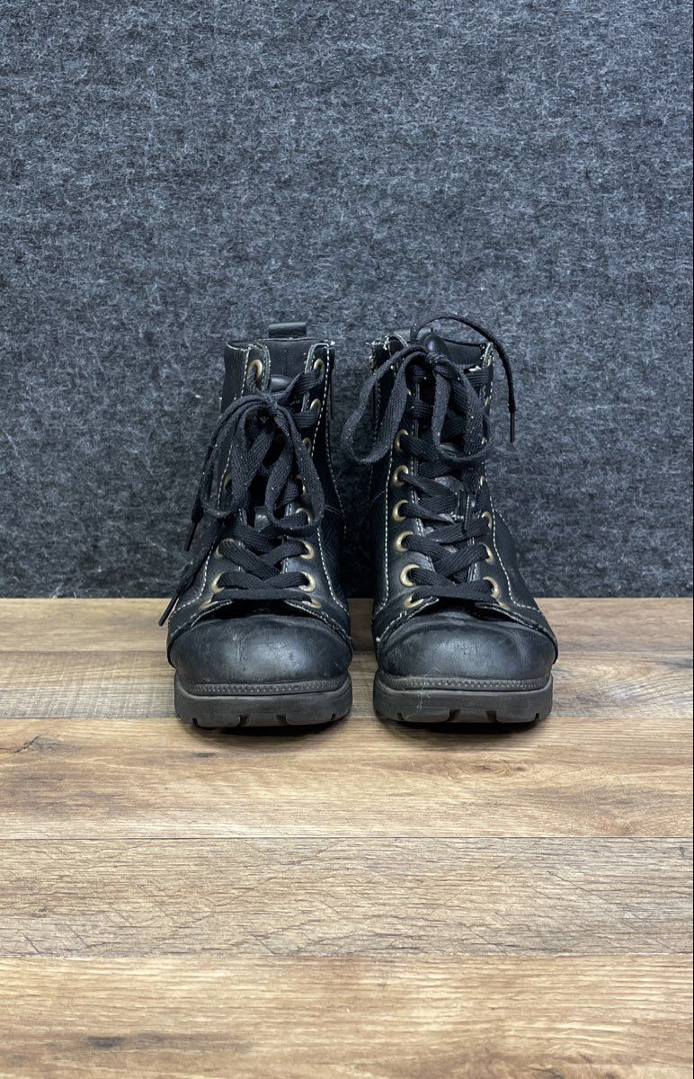 Harley-Davidson Black Leather Lace Up Side Zip Ankle Boots Women's Size 7.5