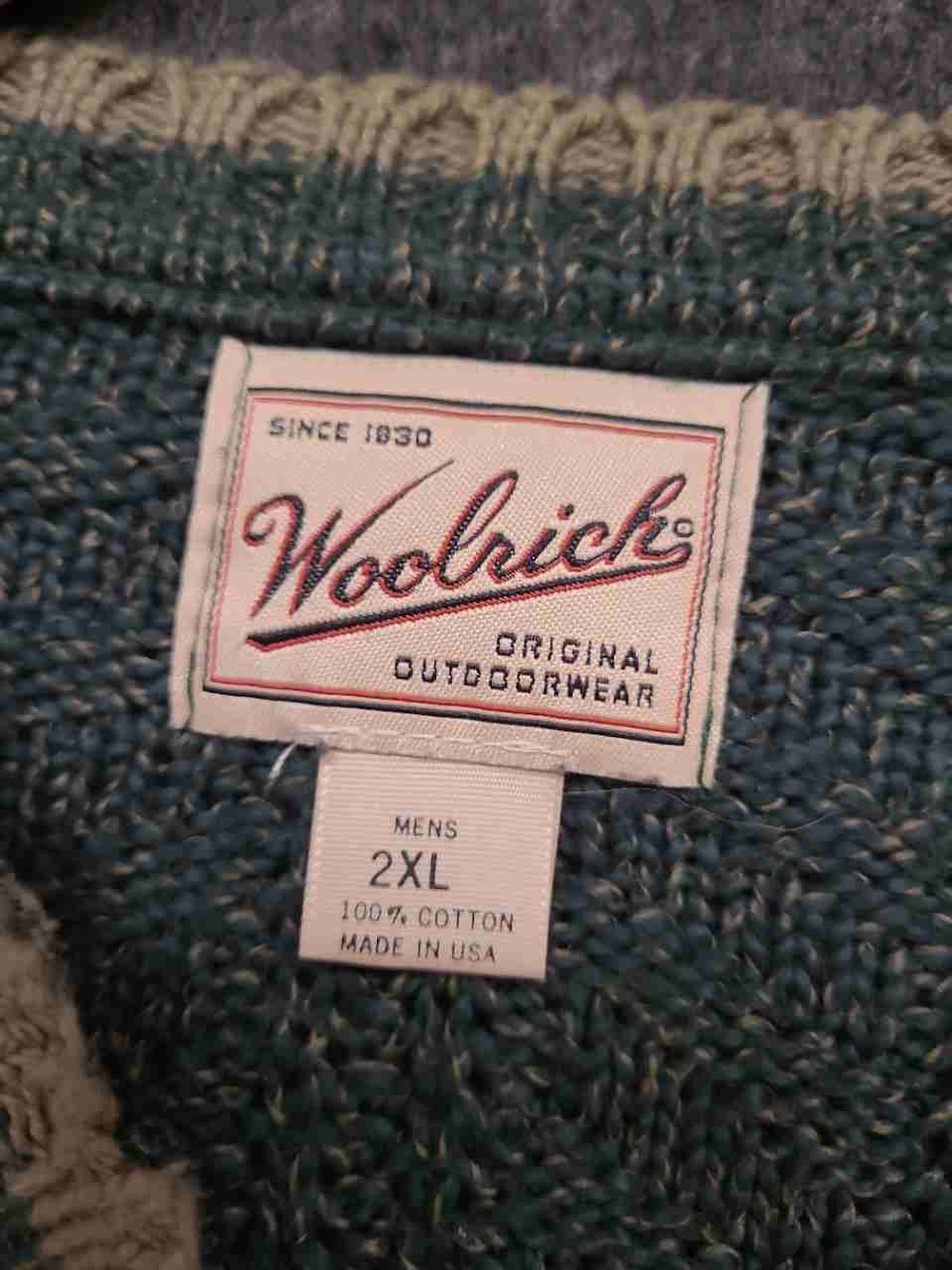 Vintage 90s Woolrich Men's Green Textured Cotton Knit Sweater Made in USA Sz 2XL