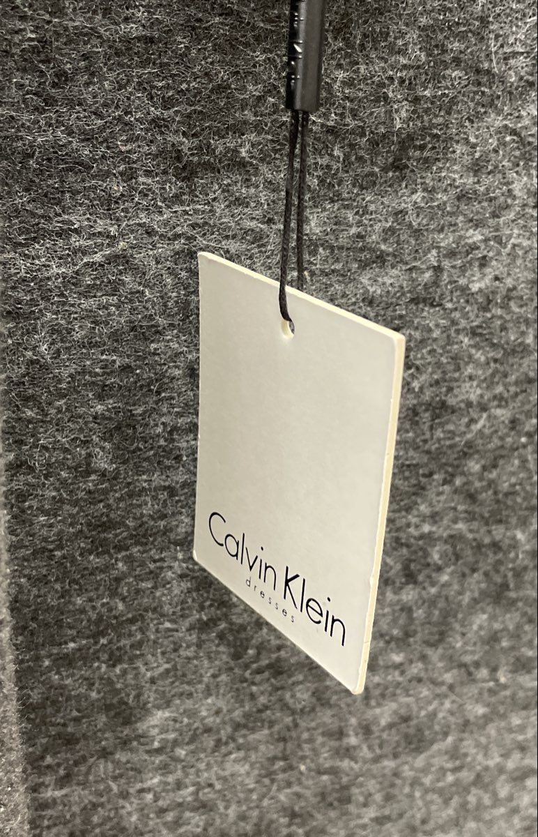 Calvin Klein Women's Grey Buckle Faux-Wrap Sweater Dress Sz M NWT