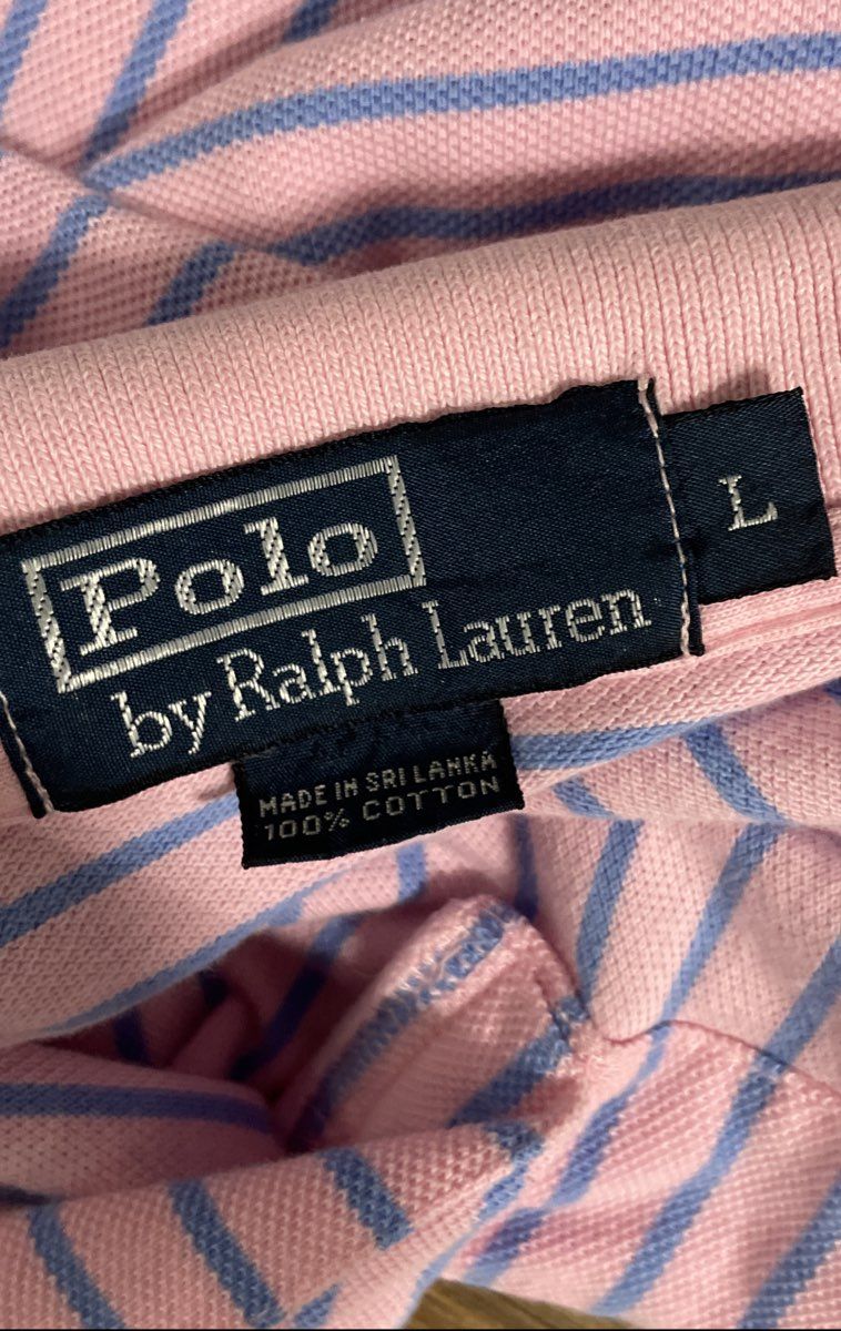 Polo Ralph Lauren Men's Pink Blue Striped Short Sleeve Cotton Polo Shirt Sz L