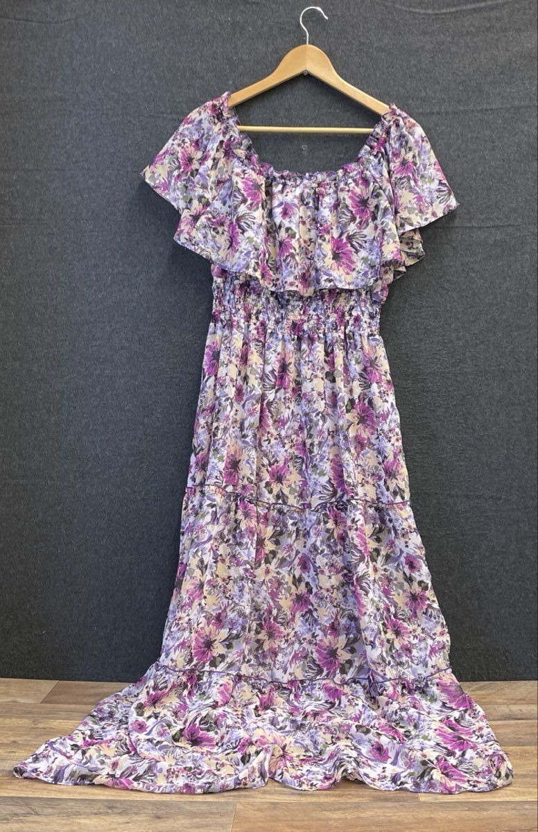 Rabbit Rabbit Rabbit Designs Women's Floral Off Shoulder Maxi Dress Sz 16
