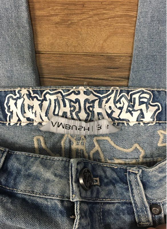Ninth Hall Men's Ambush Jeans Light Wash Blue Embroidered Sacred Heart Sz 34