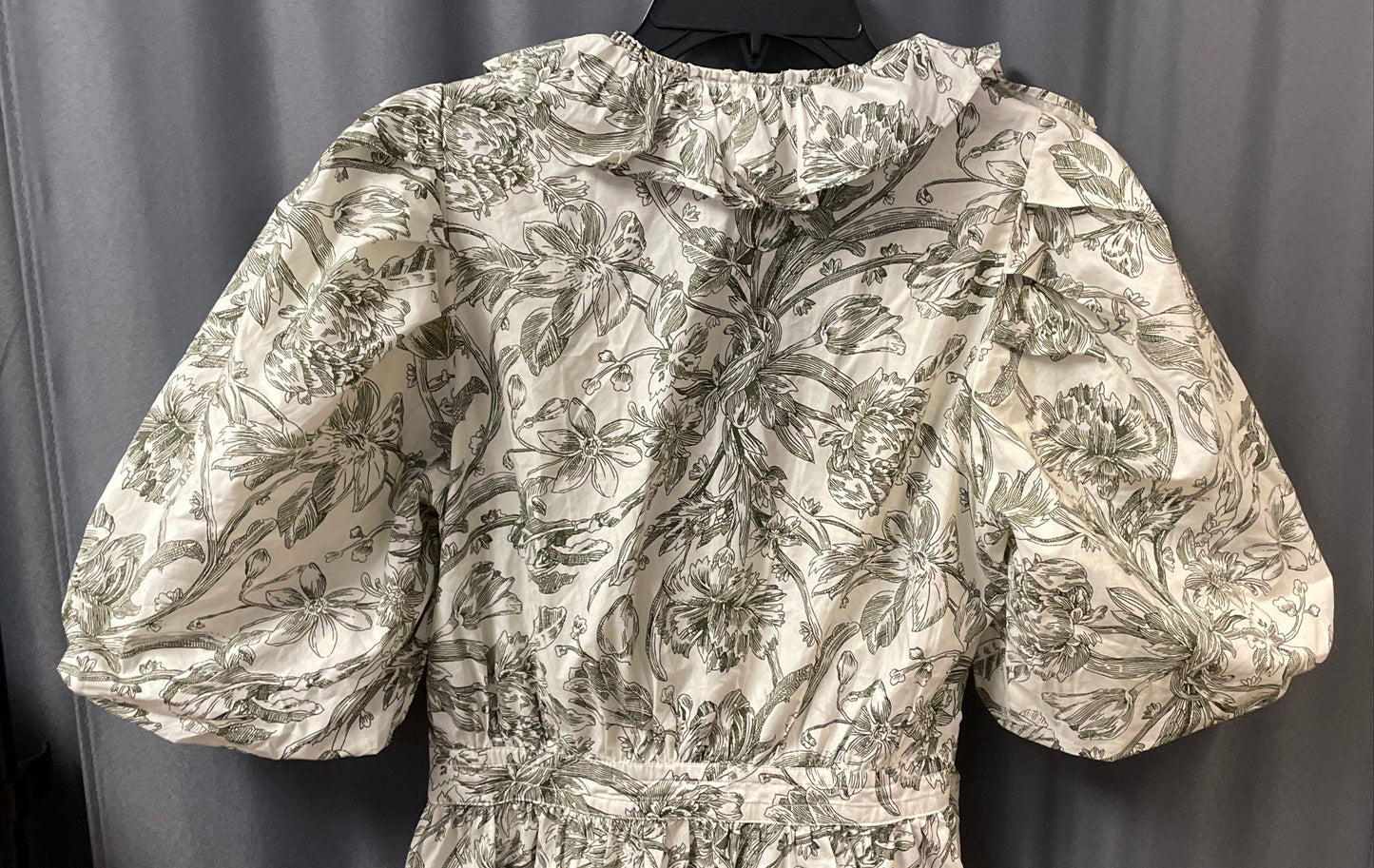 Caroline Constas Women's Green White Floral Ruffled Puff Sleeve Wrap Dress Sz S