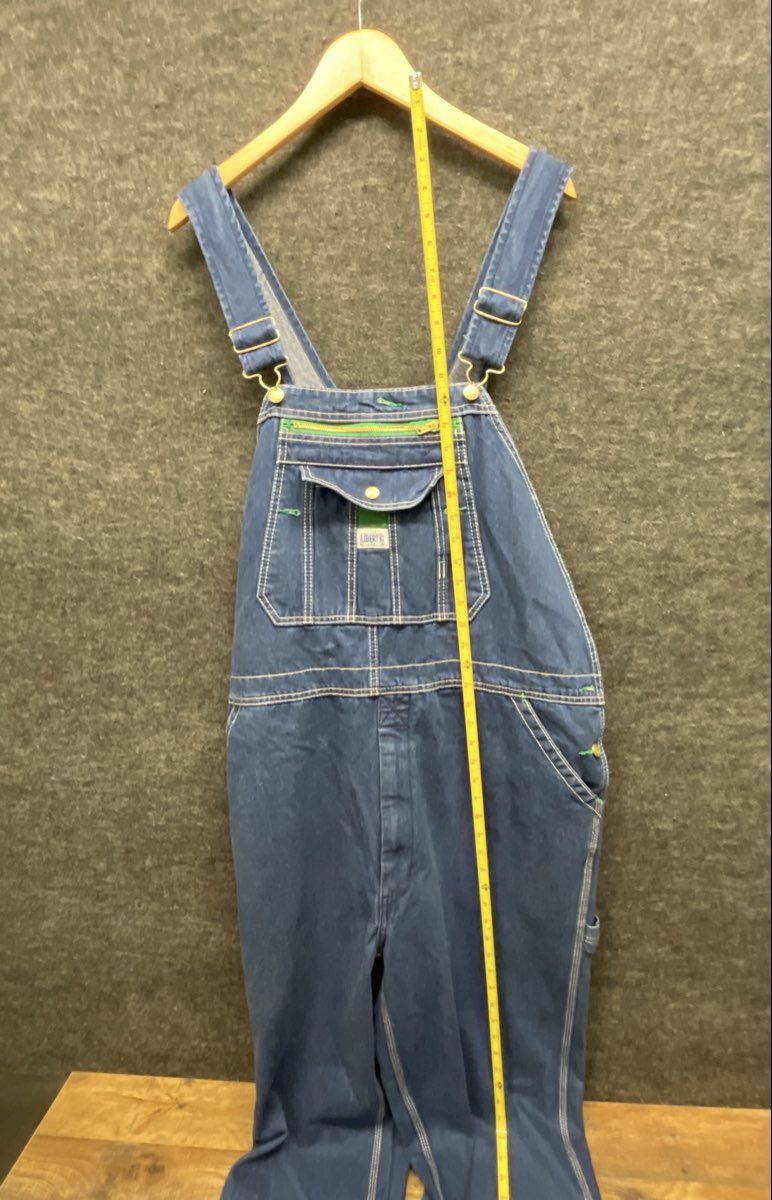 Liberty Men's Blue Denim Bib Overalls Green Zipper Carpenter Workwear