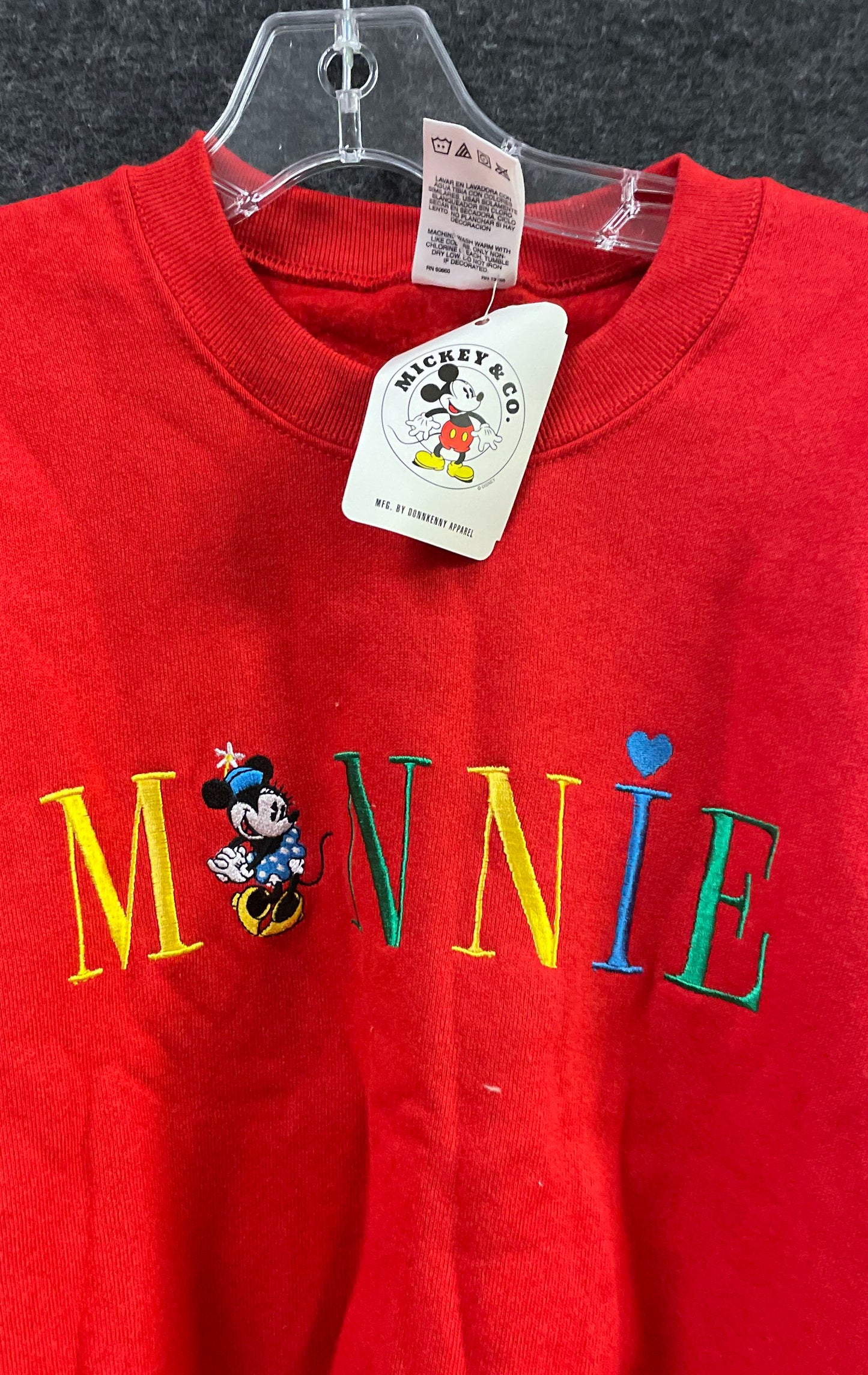 Vintage 90s Minnie Mouse Embroidered Red Sweatshirt Mickey & Co Youth Sz 14/16