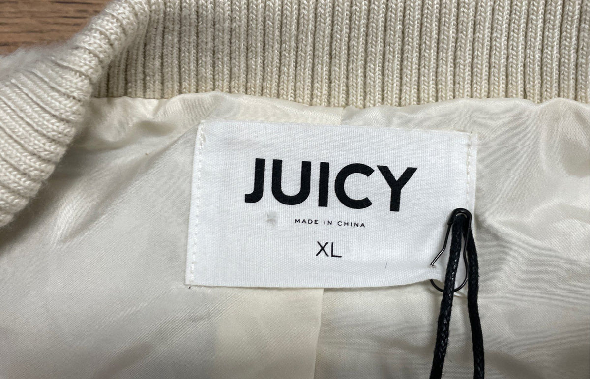 Juicy Faux Fur Zip Up Bomber Jacket Natural Cream NWT Sz XL