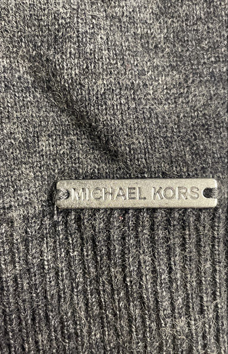 Michael Kors Women's Gray Cold Shoulder Faux Fur Cuff Knit Sweater Sz M