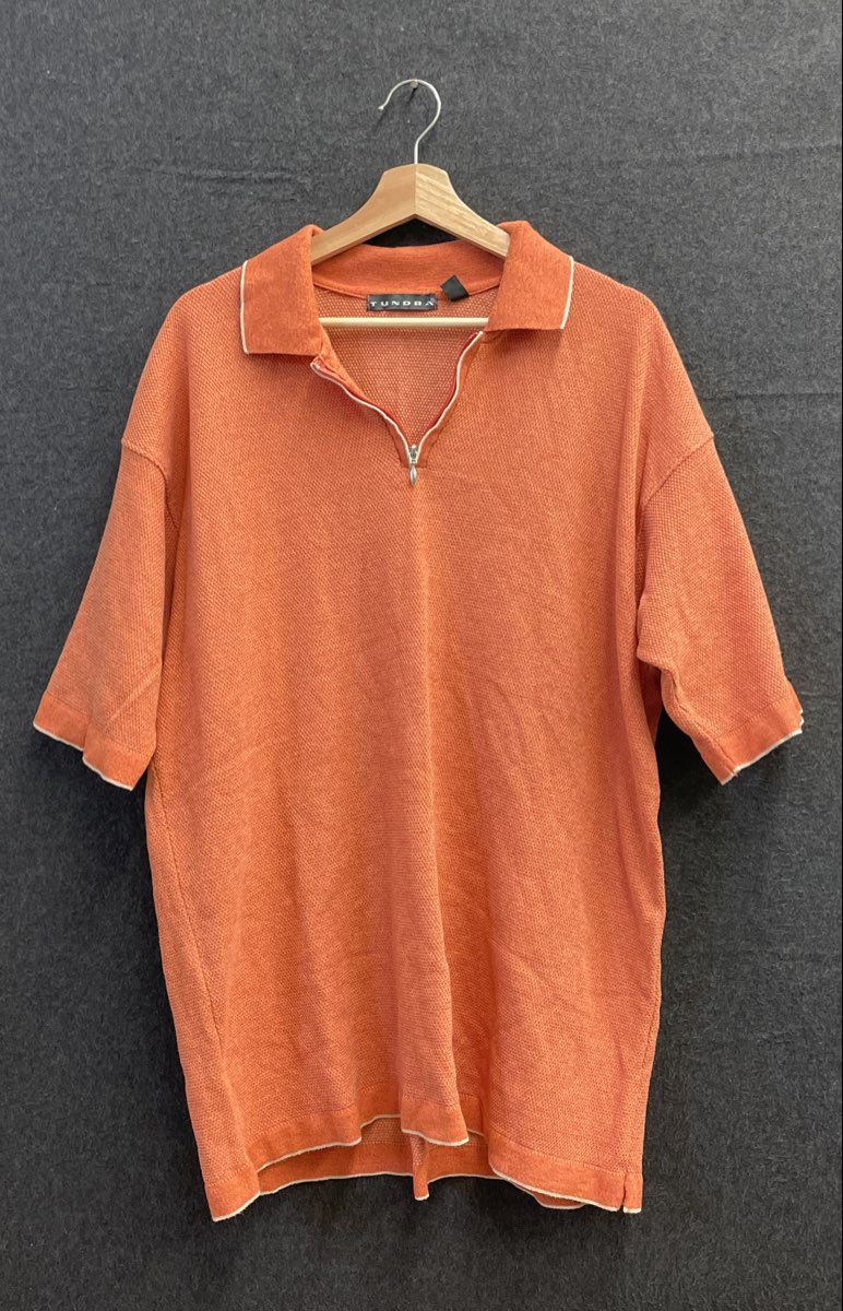 Tundra Men's Vintage 90s Orange Textured Knit 1/4 Zip Short Sleeve Polo Sz XXL