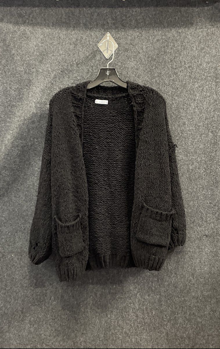 Nati Women's Black Chunky Knit Open Front Cardigan Sweater Sz S/M