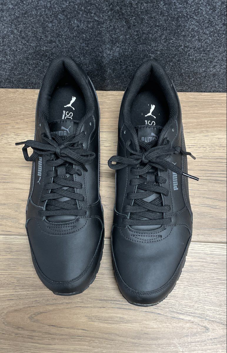 Puma ST Runner v3 L Triple Black Leather Lifestyle Sneakers Men's Size 13