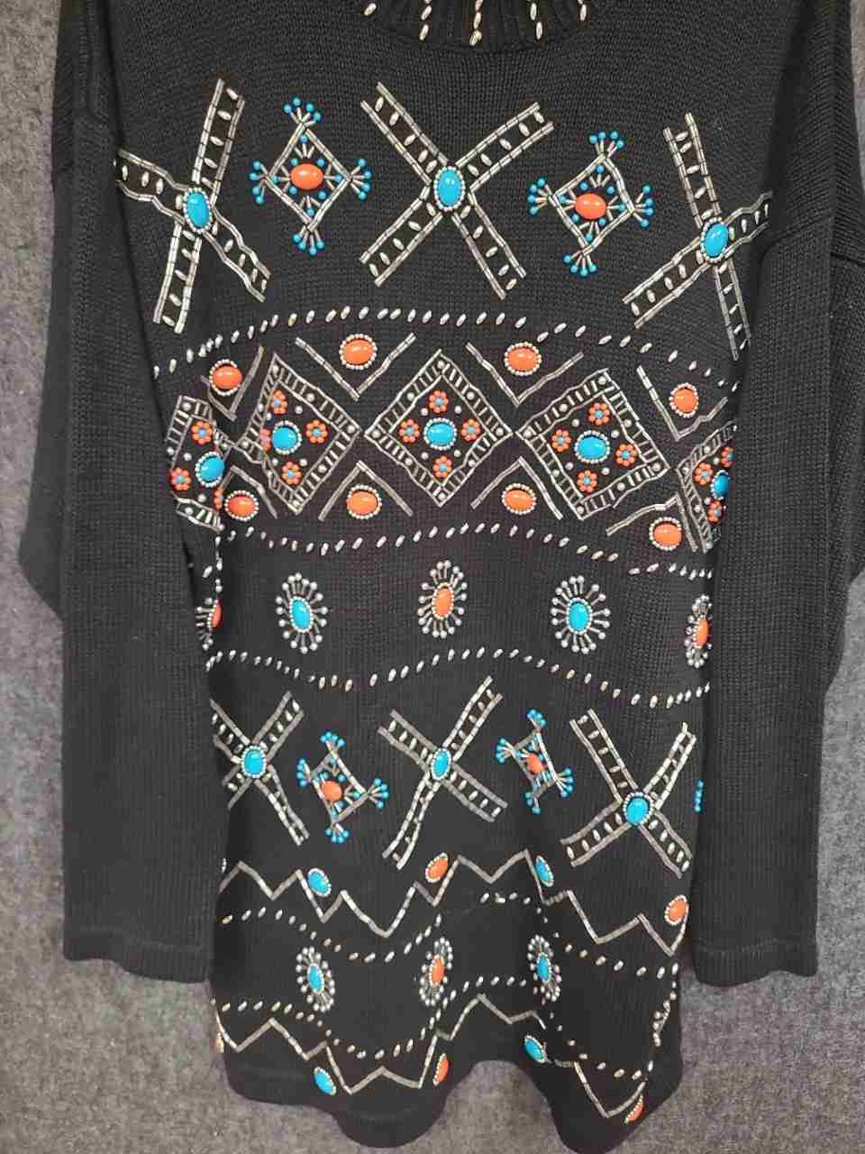 Victoria Jones Women's Vintage 90s Black Southwestern Ramie Cotton Sweater Sz M
