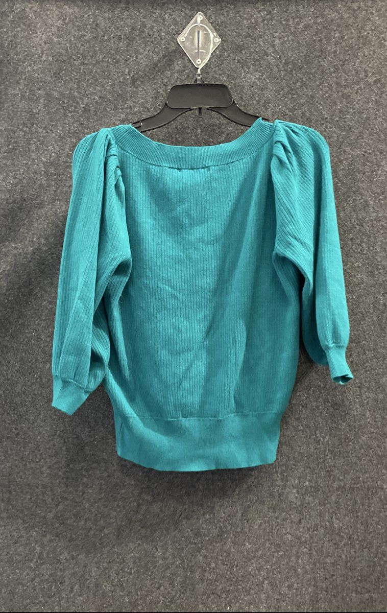 New York & Company Women's Blue Ribbed Puff Sleeve Sweater Size M NWT