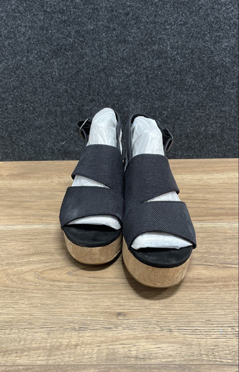 TOMS Monica Black Canvas Platform Wedge Slingback Sandals Women's Size 9