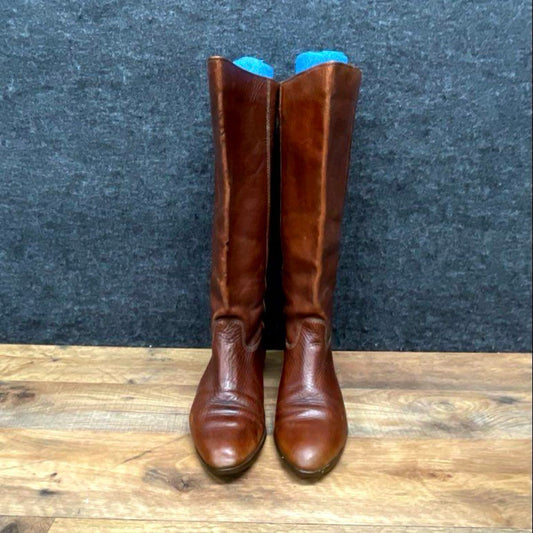 Nine West Brown Leather Tall Knee-High Flat Riding Boots Women's Size 8M