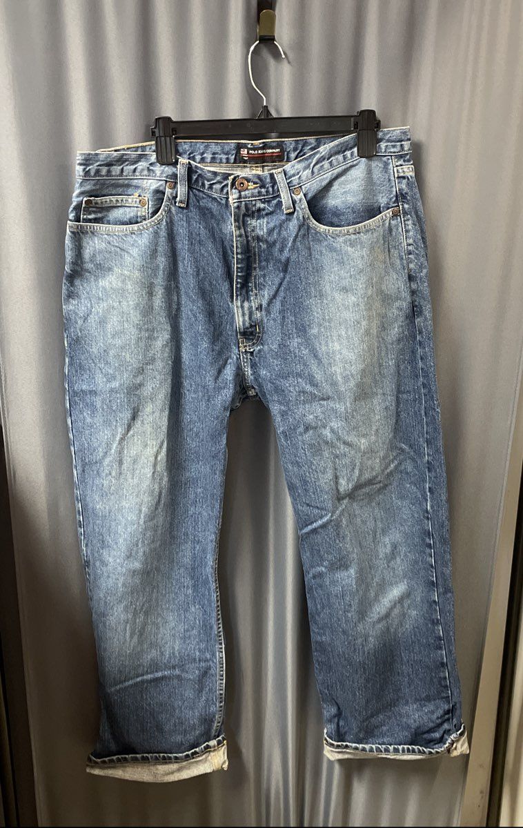Vintage Y2K Polo Jeans Co Men's Blue Woodrow Straight Leg Denim Jeans Sz 36x30