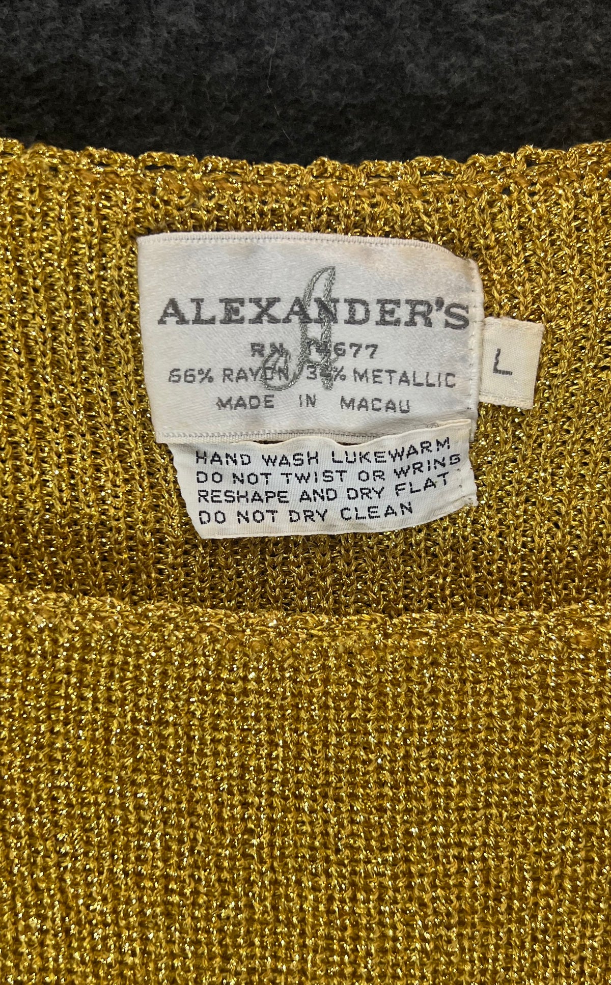 Alexander's Women's Vintage 90s Metallic Gold Knit Square Neck Top Sz L