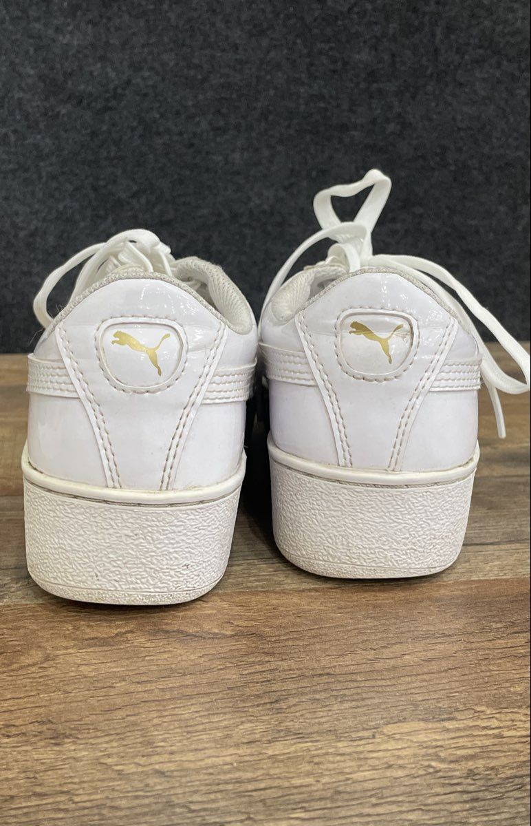 Puma Vikky Stacked L White Gold Platform Sneakers Women's Size 8.5