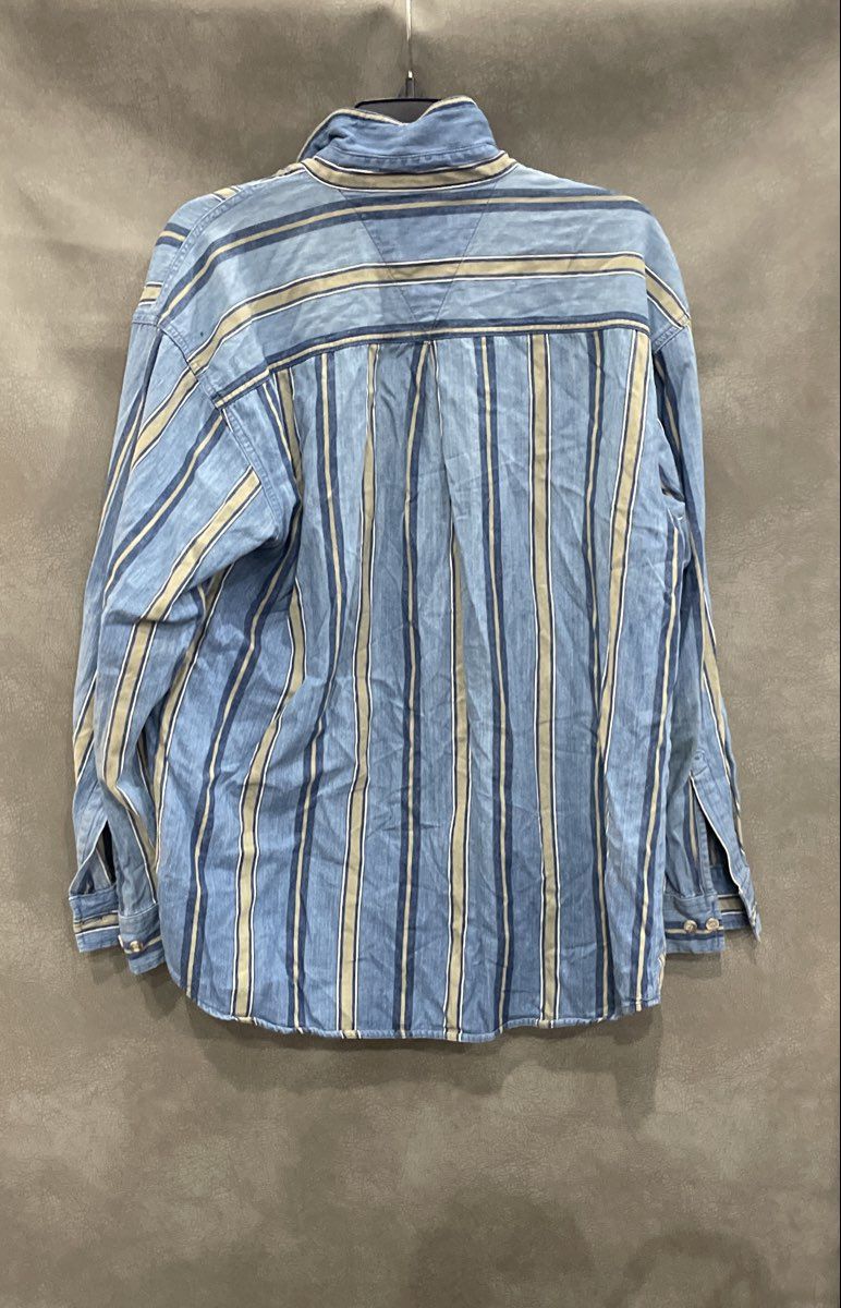 Vintage 90s Dickies Striped Long Sleeve Button Up Work Shirt Sz L