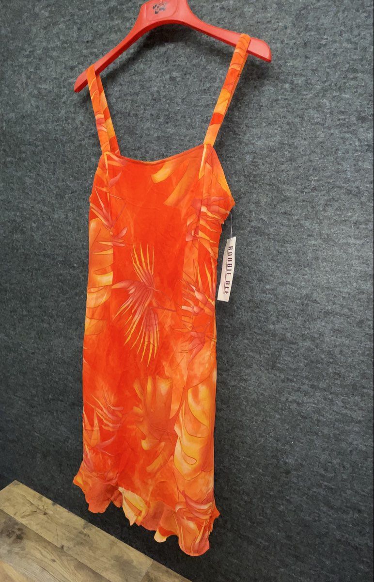 Vintage Y2K Robbie Bee Women's Orange Tropical Ruffle Dress & Jacket Set NWT S