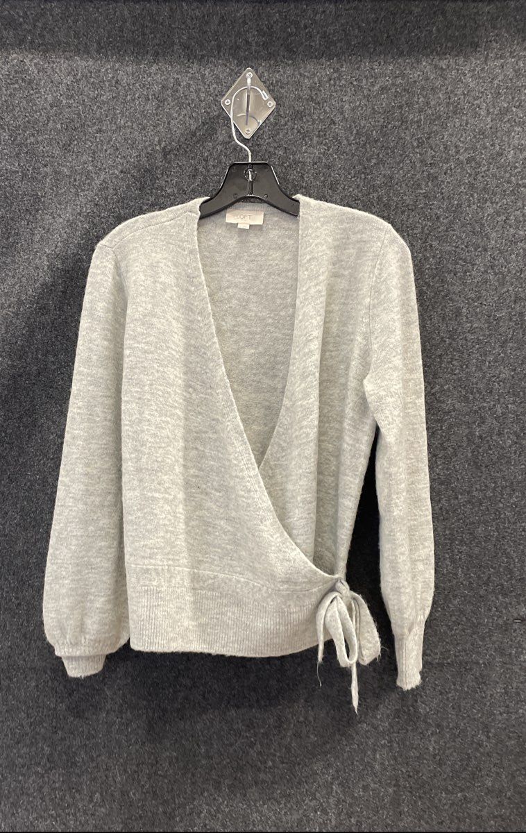 Loft Outlet Women's Gray Heather Wrap Cardigan Sweater Side Tie V-Neck Sz S