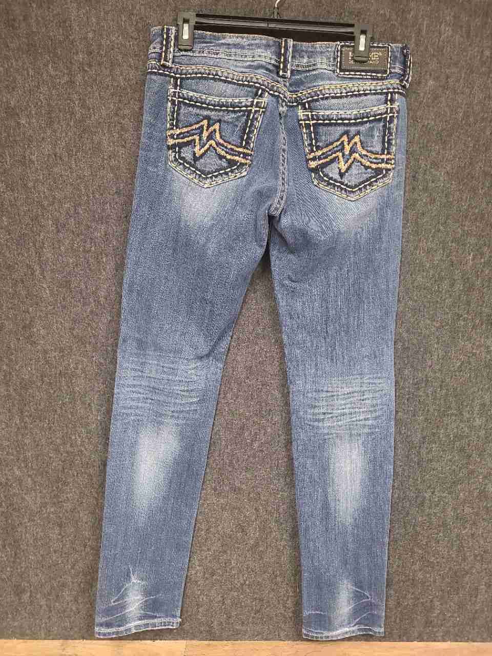 Miss Me Women's Sunny Skinny Jeans Blue Embellished Pockets Heavy Stitch Sz 31