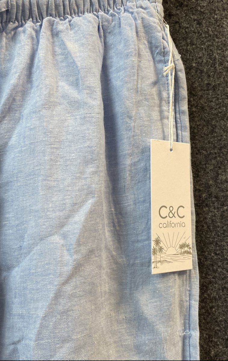 C&C California Women's Blue High Rise Wide Leg 100% Linen Pants NWT Sz XS