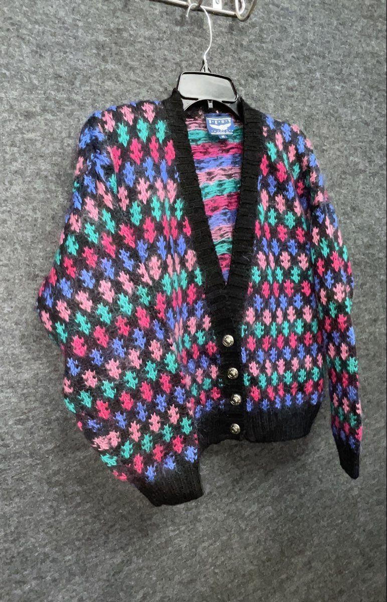 Vintage 80s BEST American Clothing Co Wool Blend Fuzzy V-Neck Cardigan Sz M