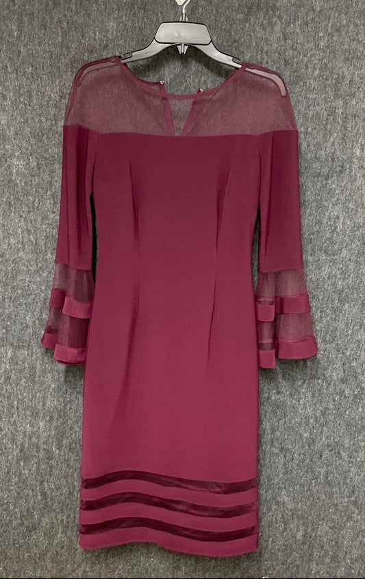 Betsy & Adam Women's Purple Sheer Mesh Yoke Bell Sleeve Sheath Dress Sz 4
