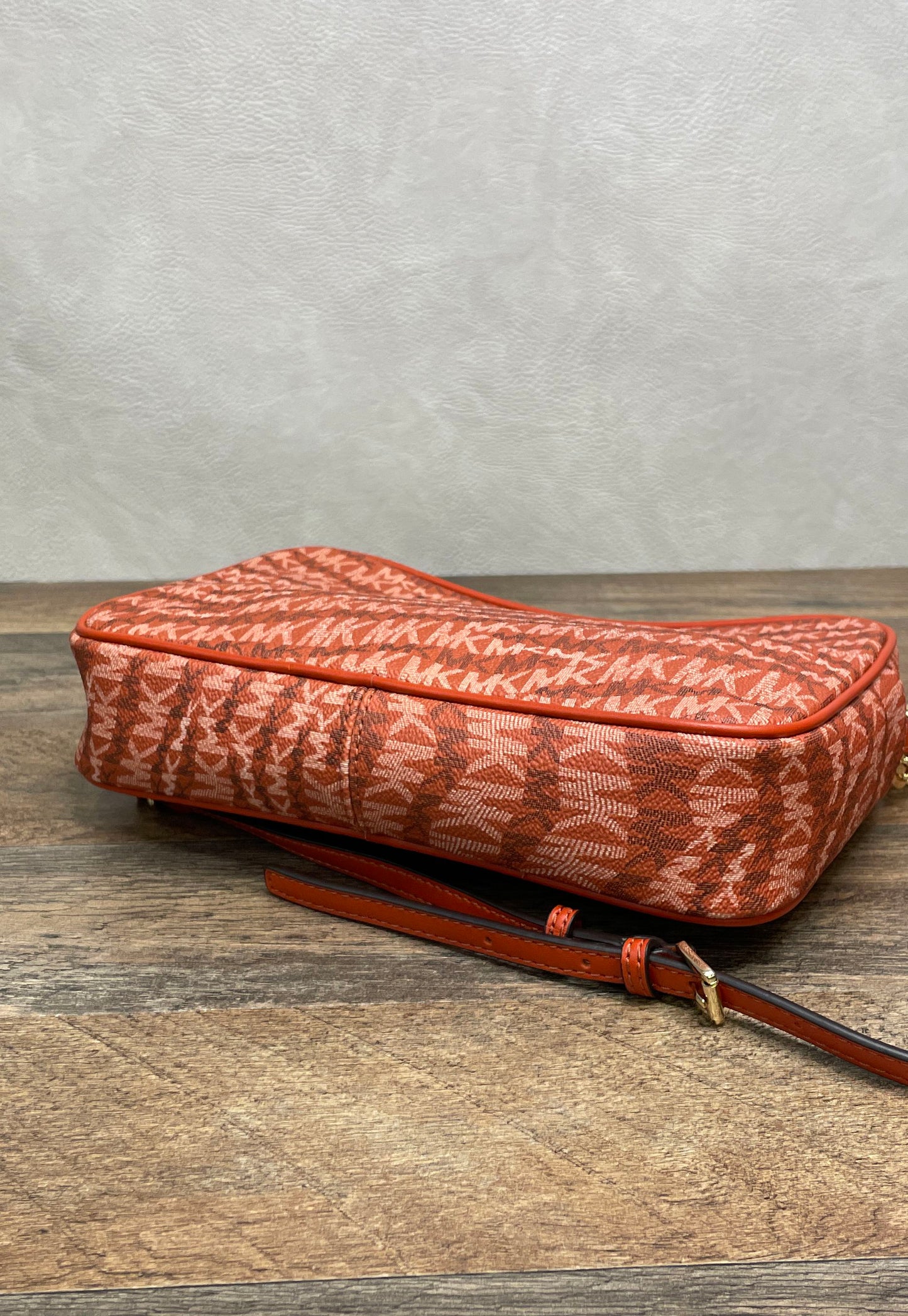Michael Kors Red Monogram Zebra Print Crossbody Camera Bag Gold Hardware