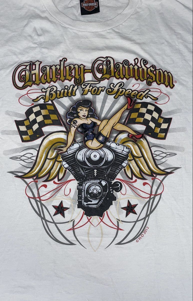 Harley-Davidson Built For Speed Pinup Graphic Tokyo Japan T-Shirt 2012 Sz L