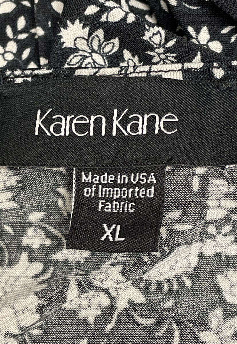 Karen Kane Women's Dress Black White Floral Faux Wrap 3/4 Sleeve Jersey Sz M